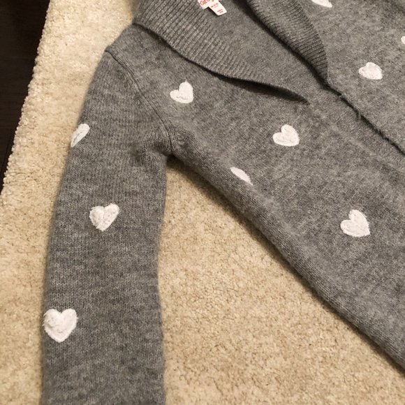 Fuzzy grey/heart polka dotted cardigan sweater! - Picture 2 of 3